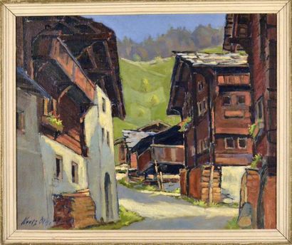 null Otho KRETZ (XXe - XXIe siècles) Vallée du Lötschental, ruelle à Kippel, 1952...