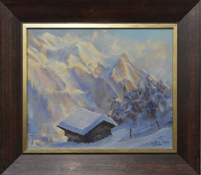 null Lionel WIBAULT (né en 1947) Chamonix et Mont-Blanc du soir Huile sur toile signée...