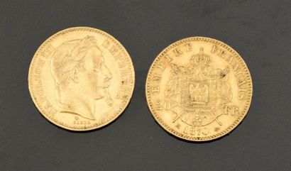 null FRANCE Deux pièces de 20 F or, Napoléon III, tête laurée - Strasbourg, 1870...