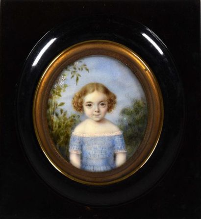 null Ecole FRANCAISE du XIXe siècle Portrait d'une jeune demoiselle aux anglaises...