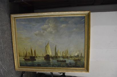 null Ecole FRANCAISE dans le goût du XVIIIe siècle Marine Huile sur toile H. 90 cm...