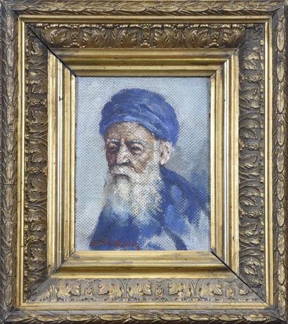 null Emile BOIVIN (1846-1920) Portrait d'un vieillard au turban Huile sur carton...