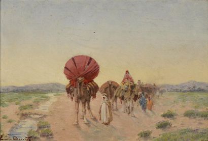 null Emile BOIVIN (1846-1920) La caravane Huile sur toile signée en bas à gauche...