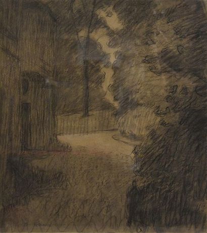 null Honoré CAVAROC (1846-1930) Le parc Fusain, signé en bas à gauche H. 40,5 cm...