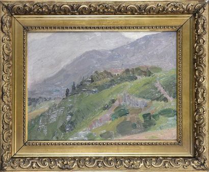 null Jules-Léon FLANDRIN (1871-1947) Paysage de montagne Huile sur panneau signée...