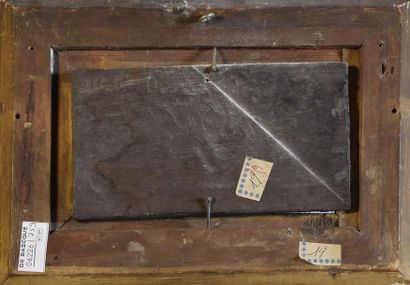 null Ecole FRANCAISE du XIXe siècle Bord de lac Huile sur panneau H. 11 cm L. 18...