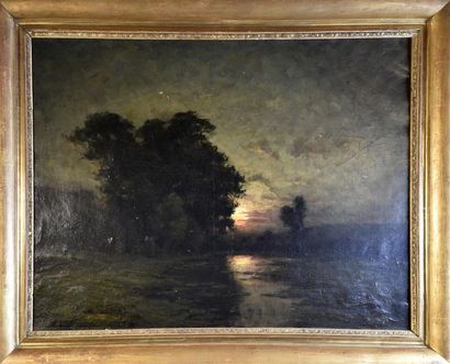 null Charles MALFROY (1862-1918) Coucher de soleil sur l'étang Huile sur toile, signée...