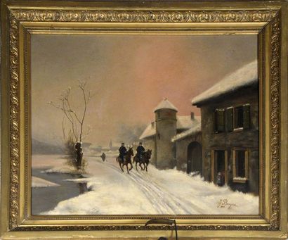 null Ecole FRANCAISE de la fin du XIXe siècle
Deux cavaliers dans la neige en Ardèche
Huile...