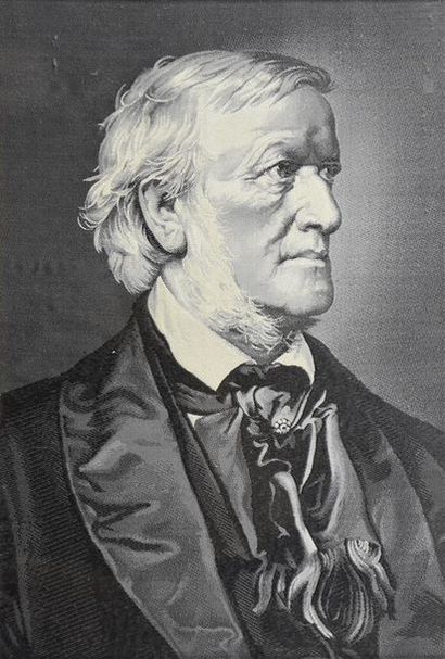null Richard WAGNER, portrait tissé en grisaille, Encadré, 
26 x 17 cm.
