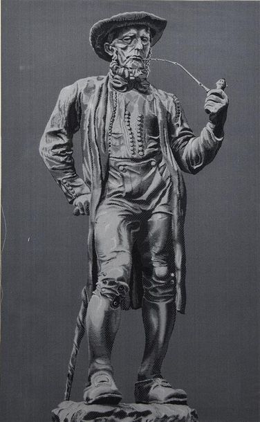 null Portrait d'un homme en pied, tableau tissé en grisaille, début du XXe siècle,...