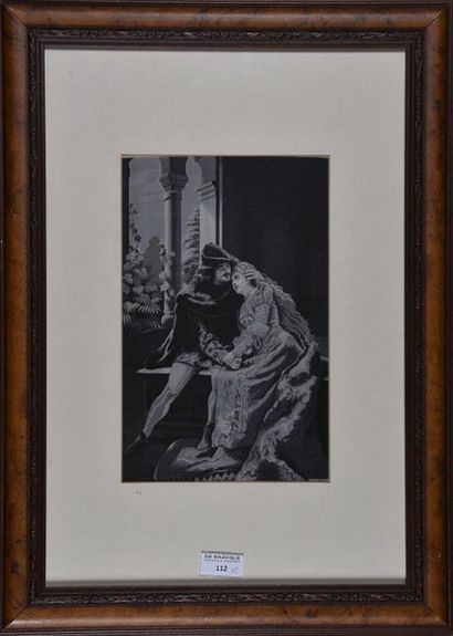 null Roméo et Juliette, deux tableaux tissés en grisaille, l'un rehaussé, vers 1900,...