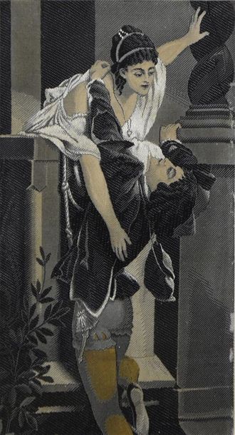 null Roméo et Juliette, deux tableaux tissés en grisaille, l'un rehaussé, vers 1900,...