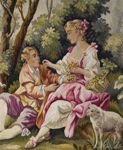 null Tapisserie d'Aubusson, style XVIIIe siècle, tapisserie laine et soie polychrome...