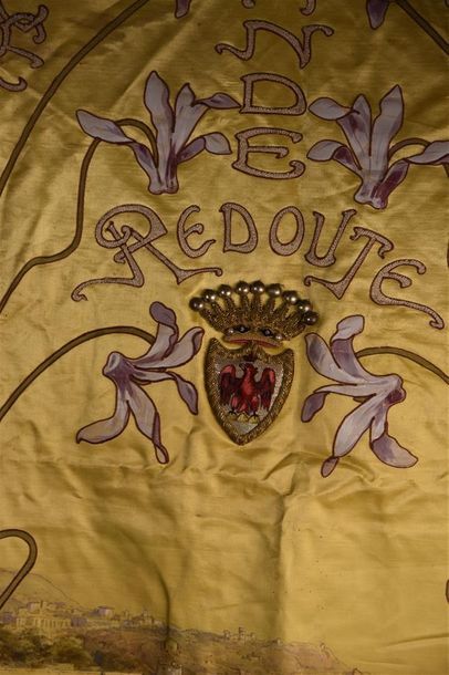 null Bannière de récompense, Grande Redoute, Nice, 1908, décor peint et brodé sur...