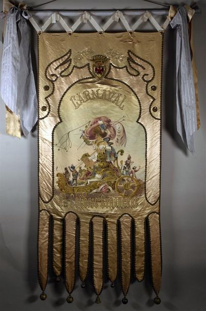 null Bannière de récompense, Prix de la Colonie étrangère, Nice, 1911, broderie et...