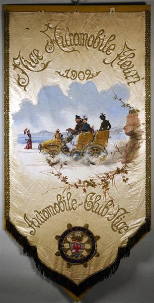 null Bannière de récompense décernée par l'Automobile Club de Nice, 1902, décor peint...
