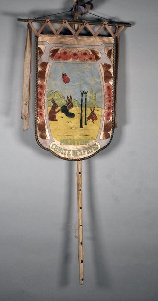 null Bannière de récompense, Comité des fêtes de Menton, vers 1930, décor peint sur...