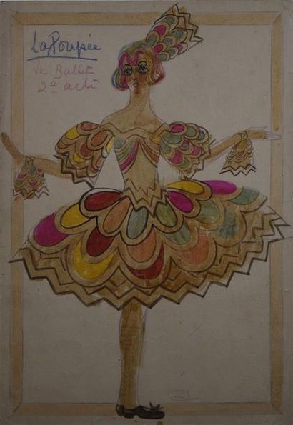 null Jenny CARRE (XX) La poupée - Projet de costume pour le Ballet, IIe Acte Aquarelle,...