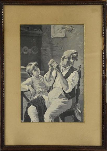 null Huit tableaux tissés, N-F, Saint-Etienne, début du XXe siècle, tissages en grisaille...