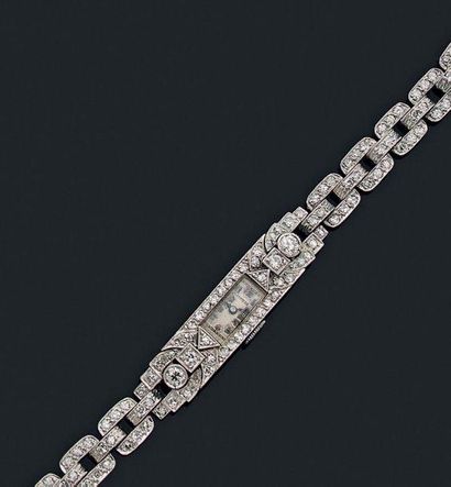 null Montre-bracelet de dame en platine 950 millièmes, entièrement serti de diamants...