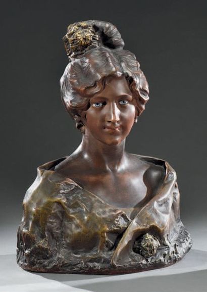 AFFORTUNATO GORY (ACTIF DE 1895 À 1925) Buste d'élégante
Sculpture.
Épreuve en plâtre...