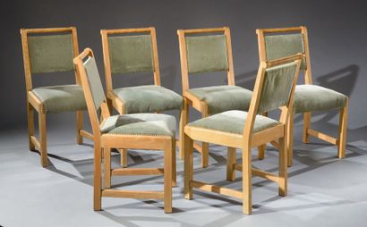 Francisque CHALEYSSIN (1872-1951) Suite de six chaises en frêne.
Les dossier légèrement...