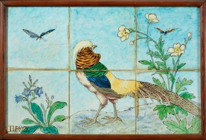 Théodore DECK (1823-1891) Faisan doré et papillons
Panneau décoratif composé de six...