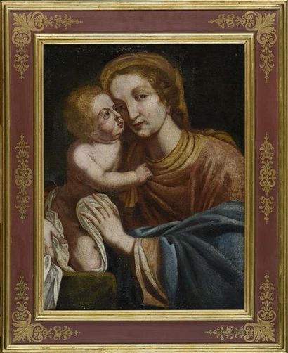 null Ecole FRANCAISE de la fin du XVIIe siècle Vierge à l'enfant Huile sur toile...
