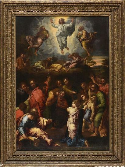 null Ecole du XIXe siècle d'après RAPHAEL La Transfiguration Huile sur toile H. 79...