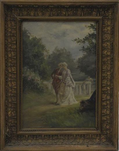 null Attribué à Théodore LEVIGNE (1848-1912) Couple galant Huile sur toile H. 46...