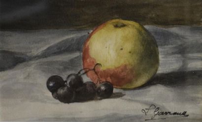 null Léon GARRAUD (1877-1975) Nature morte à la pomme et aux raisins Aquarelle signée...