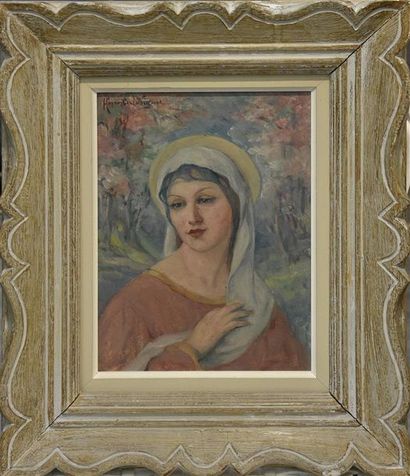 null Léonie HUMBERT-VIGNOT (1878-1960) Portrait de la Sainte Vierge dans un paysage...