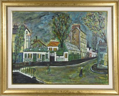 null Charles MANGIN (1892-1977) Rue Ravignan à Paris Huile sur isorel signée en bas...