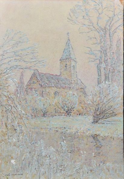 null José MINGRET (1880-1969)
Suite de trois gouaches sur papier!:
- Eglise de Montbellet...