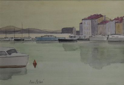 null Pierre PALUÉ (1920-2005) Le port Aquarelle sur papier, signée en bas à gauche...