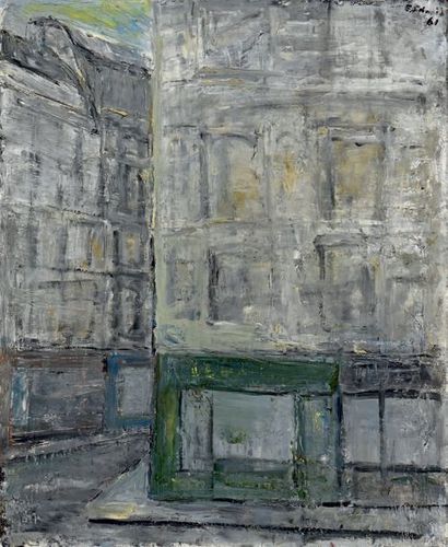 Erich SCHMID (1908-1984) Immeuble et devantures à Paris, 1961
Huile sur toile, signée...