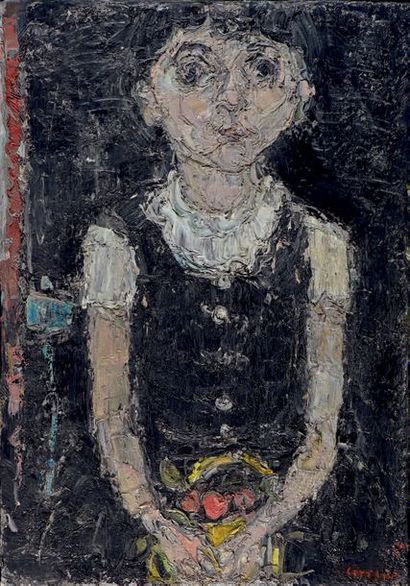 André COTTAVOZ (1922-2012) Sophie en noir avec le panier, 1966
Huile sur toile, signée...