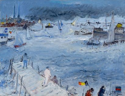 Jean FUSARO (né en 1925) Paysage d'Ostende
Huile sur toile, signée en bas à droite,...