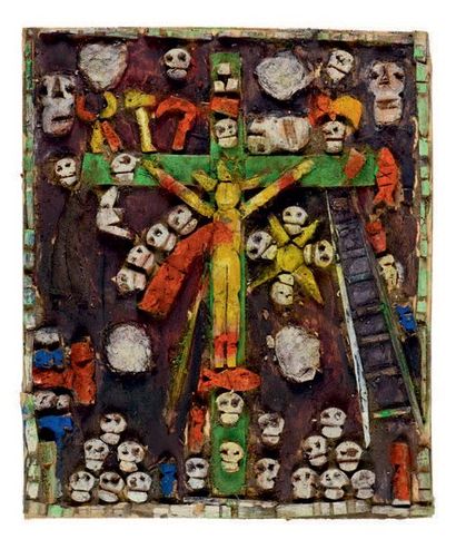 Armand AVRIL (né en 1926) Crucifixion
Assemblage d'éléments de liège et de bois montés...