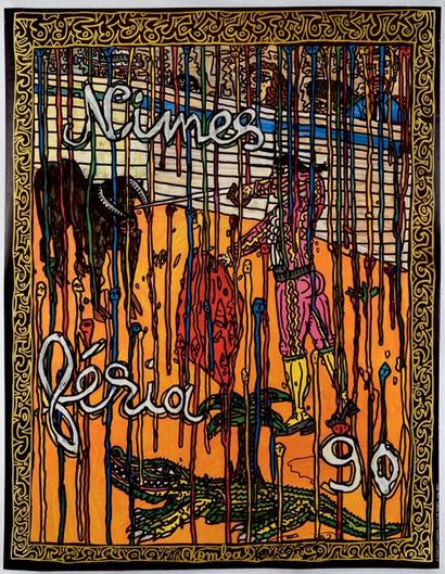 Robert COMBAS (Né en 1957) Feria de Nîmes, 1990
Importante affiche, éditée par la...