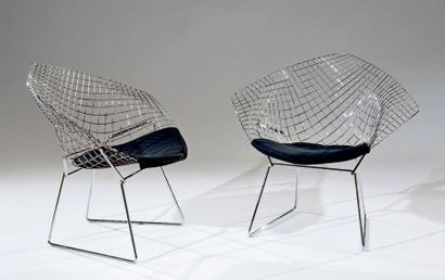 Harry BERTOIA (1915-1978) - Edition Knoll International Paire de fauteuils «Diamond»,...