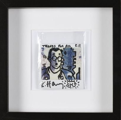 Keith Haring (1958-1990) Autoportrait aux lunettes
Dessin à l'encre (marqueur) sur...