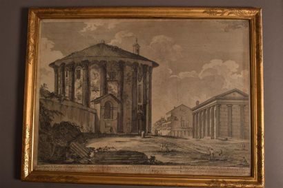null Le Colisée ; le temple de Vesta Deux gravures H. 39 cm L. 55 cm (à vue)