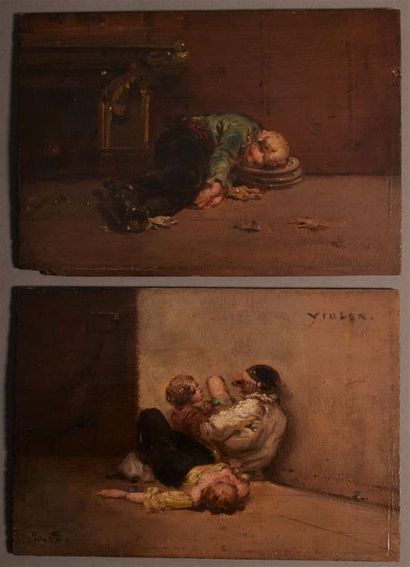 null Attribué à Paul GAVARNI (1804-1866) Le petit gourmand et Pierrot entouré de...