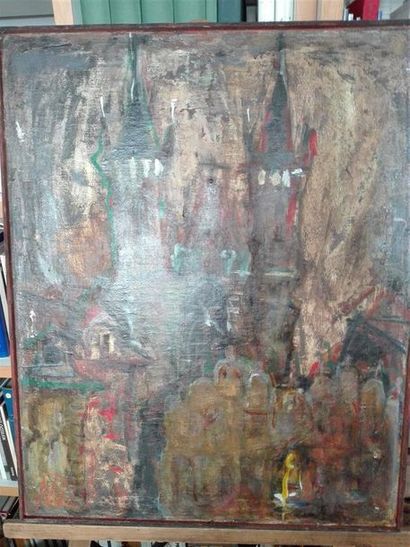 null Maria ZLATANOVA (XXème siècle) Cathédrale Huile sur toile H. 65 cm L. 81 cm...