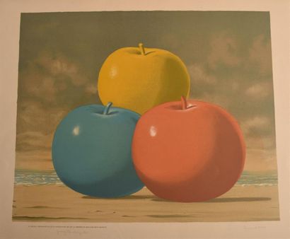 null D'après René MAGRITTE (1898 - 1967) Trois pommes rouge jaune et bleue Lithographie...
