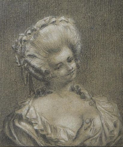 null Ecole française du XVIIIe siècle Portrait de femme Pierre noire et craie blanche...