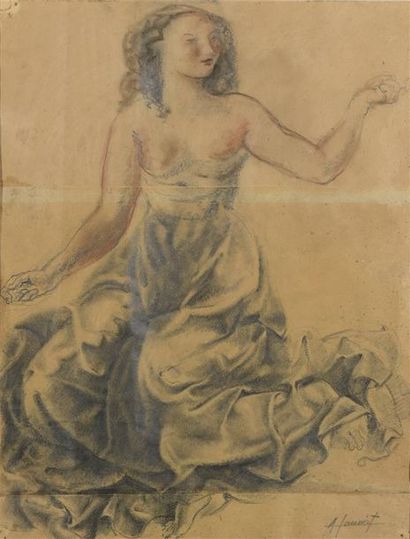 null Alfred Auguste JANNIOT (1889-1969) Figure de femme au drapé Sanguine et craie...