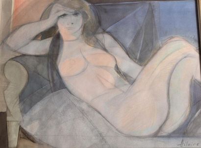 null Camille HILAIRE (1916-2004) Femme nue Aquarelle H. 44,5 cm L. 55 cm