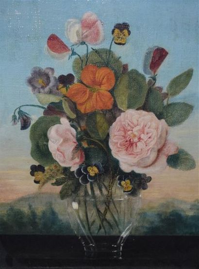 null Ecole FRANCAISE du XIXe siècle Bouquet de Fleurs Huile sur toile H. 33 cm L....